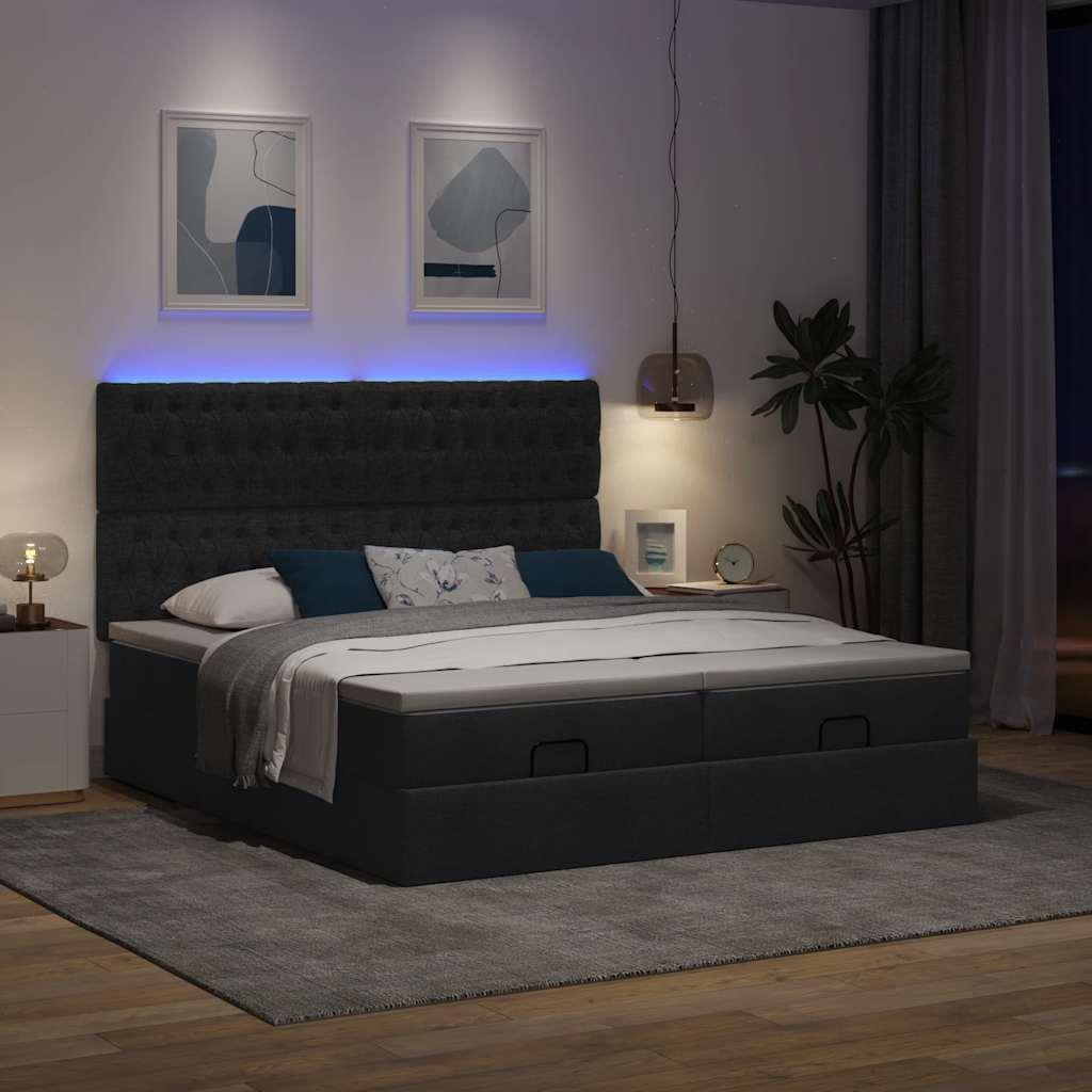 Ottomansk sengeramme med opbevaring og madrasser 160x200 cm - stof, sort, LED