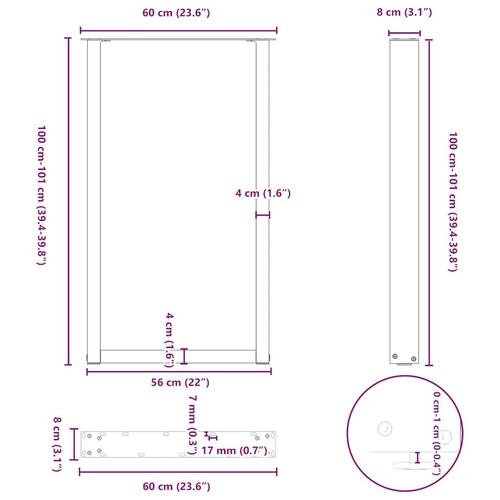 Sofabordben U-formet 2 stk. 60x(100-101) cm stål sort