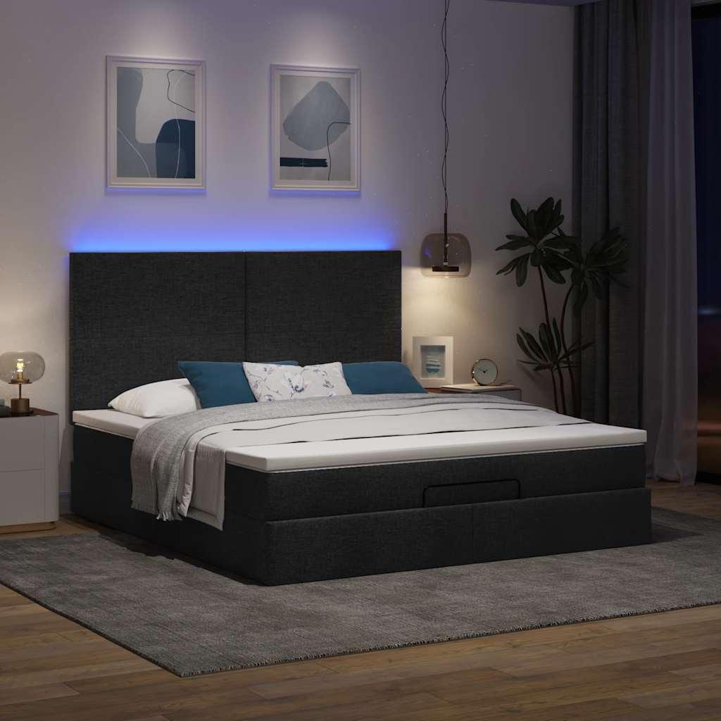 Osmannisk Sengeramme Med Madras Stof Sort - Med ensartet mønster / 180 x 200 cm