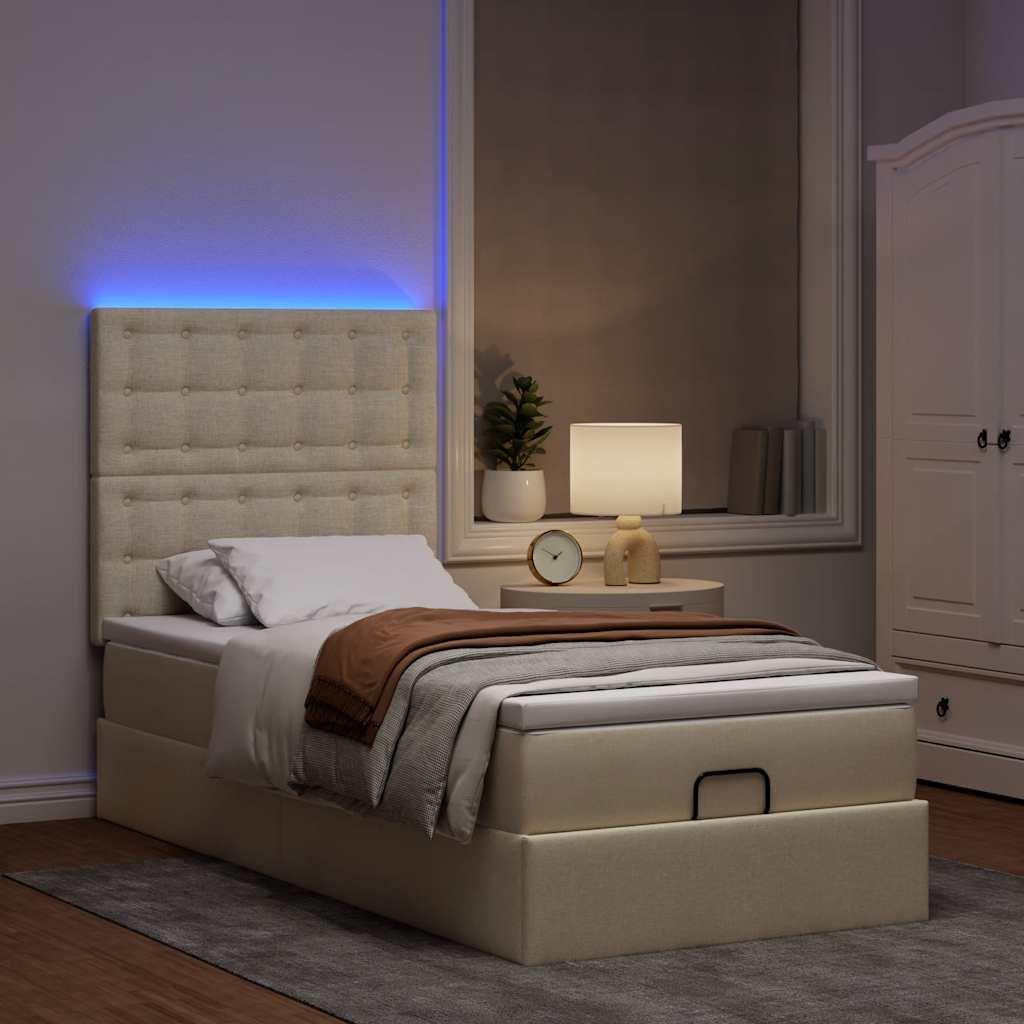 Osmannisk Sengeramme Med Madras Stof Farvet Creme - knapper / 100 x 200 cm