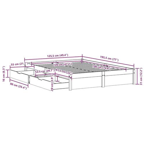 Sengeramme uden madras 120x190 cm massivt fyrretræ