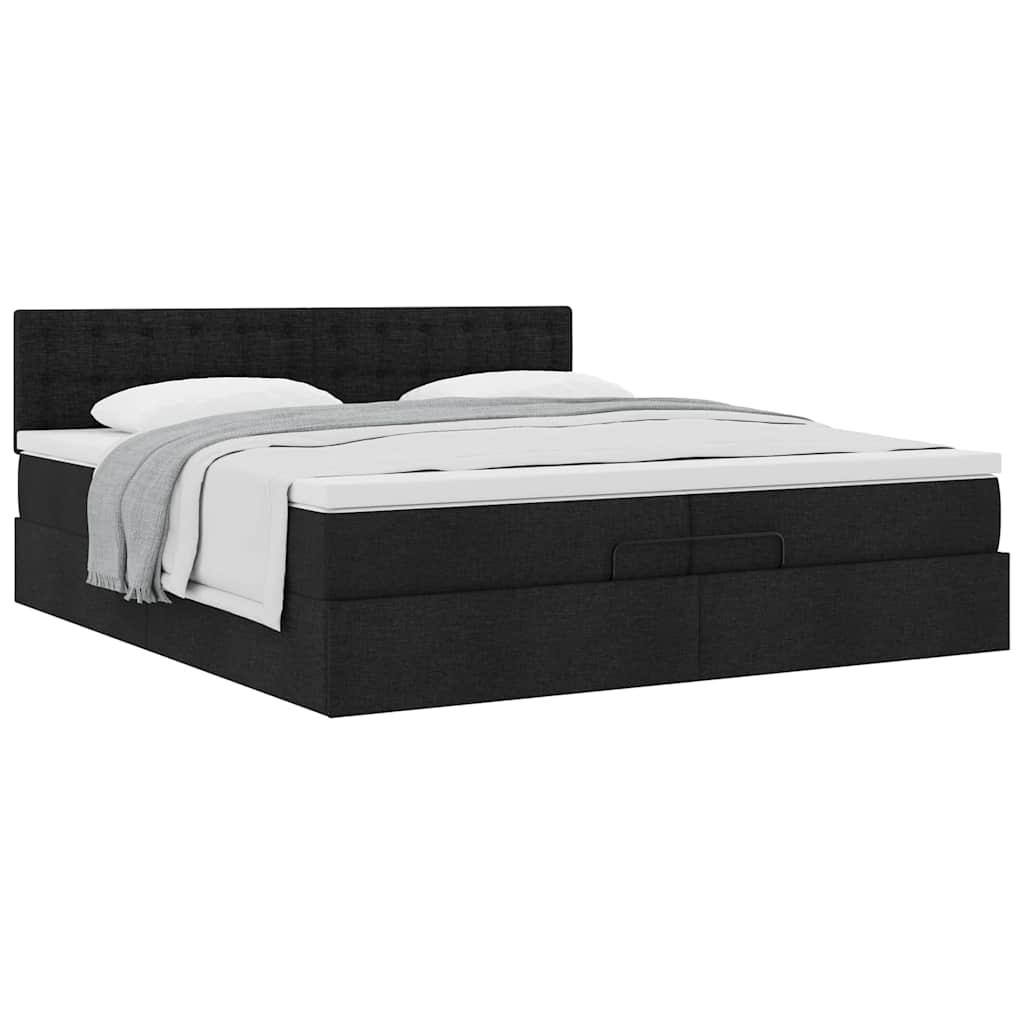 Osmannisk sengeramme med opbevaring og madras 200×200 cm - sort stof