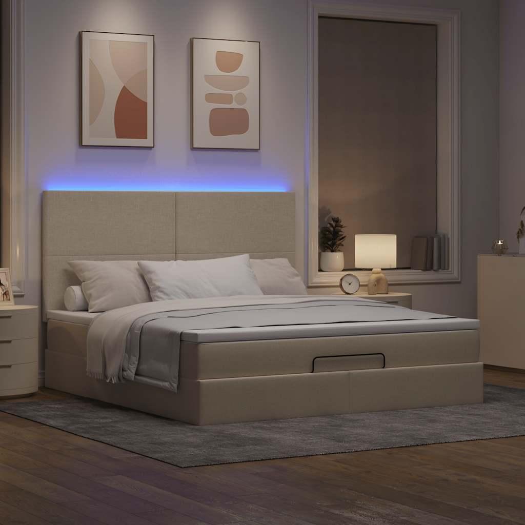 Osmannisk sengeramme med madras 180x200 cm stof cremefarvet