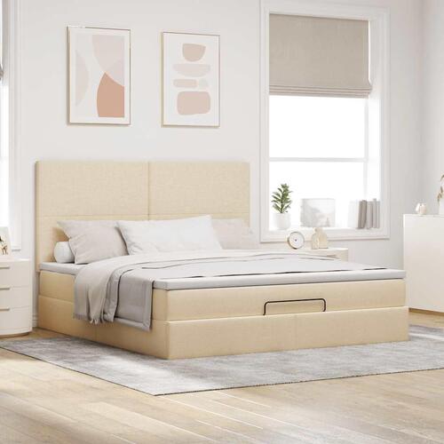 Osmannisk sengeramme med madras 180x200 cm stof cremefarvet