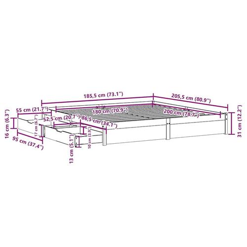 Sengeramme uden madras 180x200 cm massivt fyrretræ
