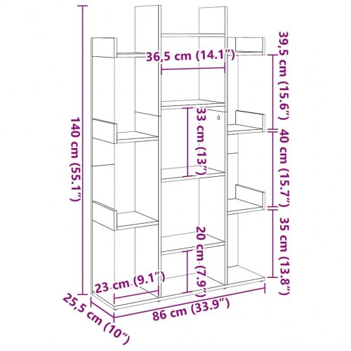 Bogreol 86x25,5x140 cm konstrueret træ antikt træ