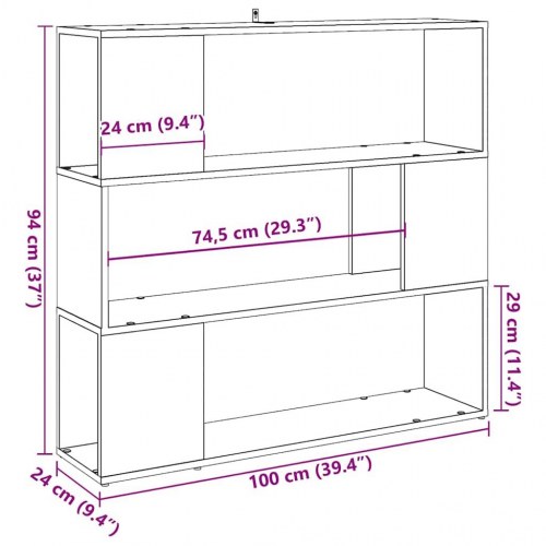 Bogreol/rumdeler 100×24×94 cm - antikt trælook