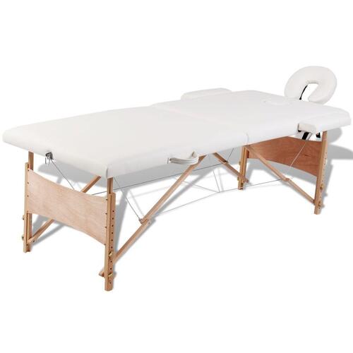 Sammenfoldeligt massagebord med træstel 2 zoner cremefarvet