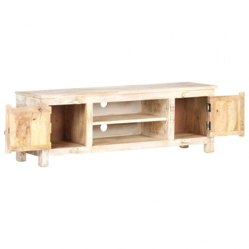 Tv-bord 120×30×40 cm i ru akacietræ - hvidvasket, med låger i blomsterudskåret design