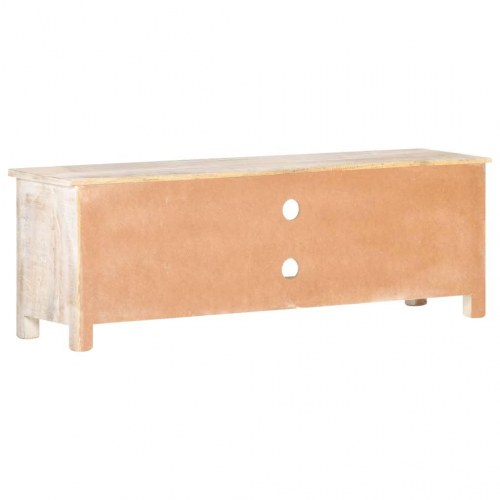 Tv-bord 120×30×40 cm i ru akacietræ - hvidvasket, med låger i blomsterudskåret design