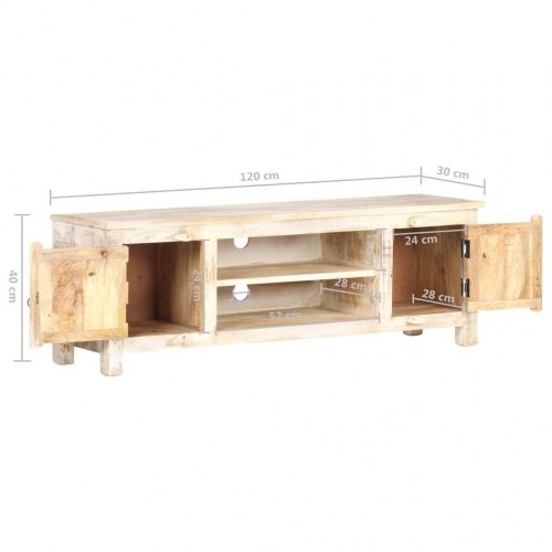 Tv-bord 120×30×40 cm i ru akacietræ - hvidvasket, med låger i blomsterudskåret design