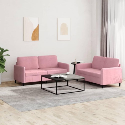 Sofasæt i velour - 2-pers. + 2-pers., lyserød
