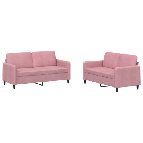 Sofasæt i velour - 2-pers. + 2-pers., lyserød