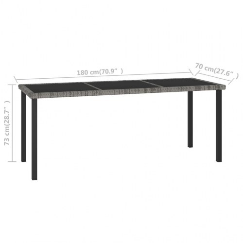 Havebord i polyrattan med glasplade - grå, 180 × 70 × 73 cm