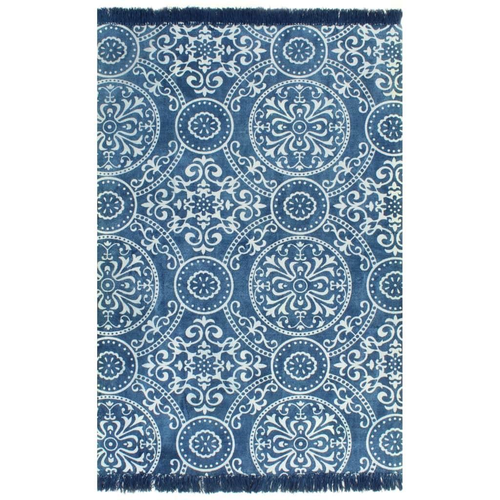 Kilim-tæppe med mønster bomuld 120 x 180 cm blå