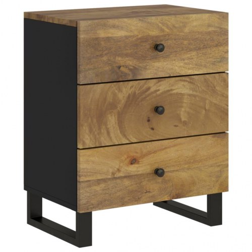 Sengebord 50×33×62 cm i massivt mangotræ og konstrueret træ - 3 skuffer