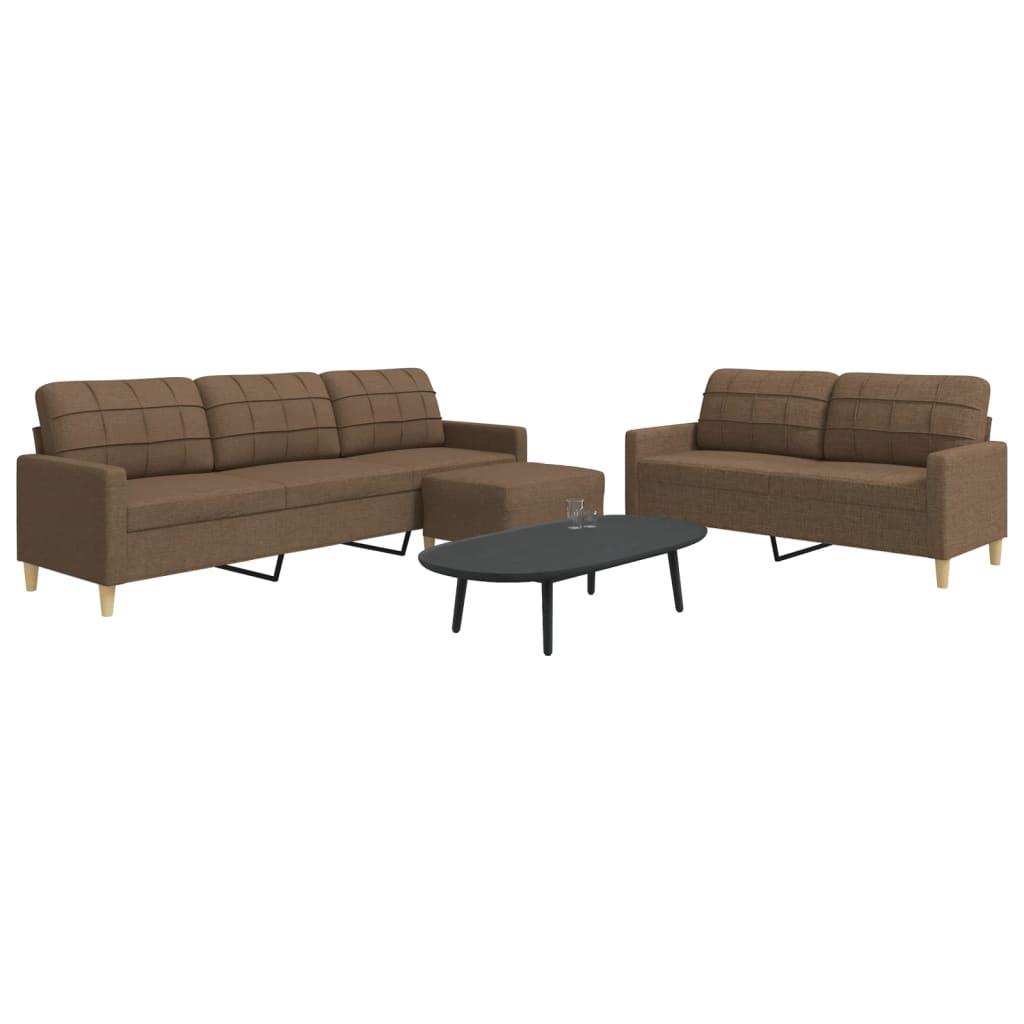 Sofasæt 3 dele med fodskammel stof brun