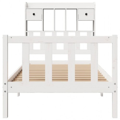 Seng med reol 75x190 cm i massivt fyrretræ - hvid