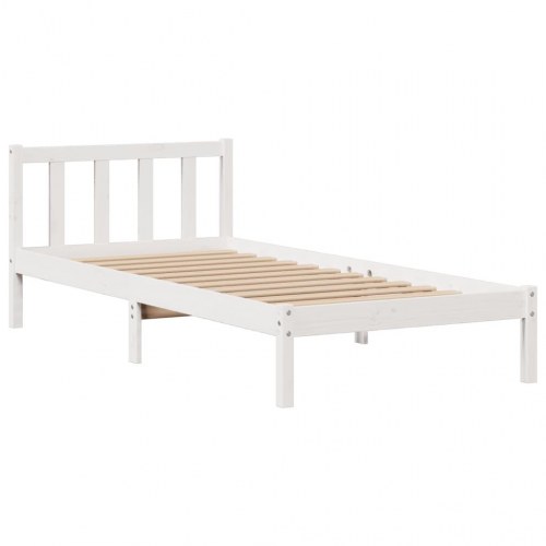 Seng med reol 75x190 cm i massivt fyrretræ - hvid