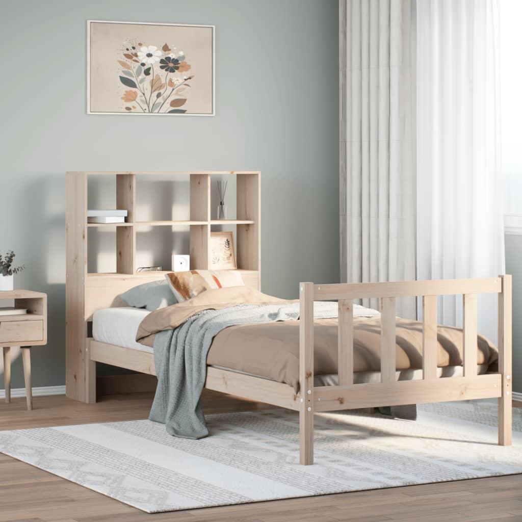 Seng med reol uden madras 100x200 cm massivt fyrretræ