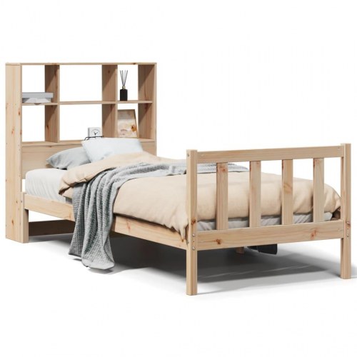 Seng med reol uden madras 100x200 cm massivt fyrretræ