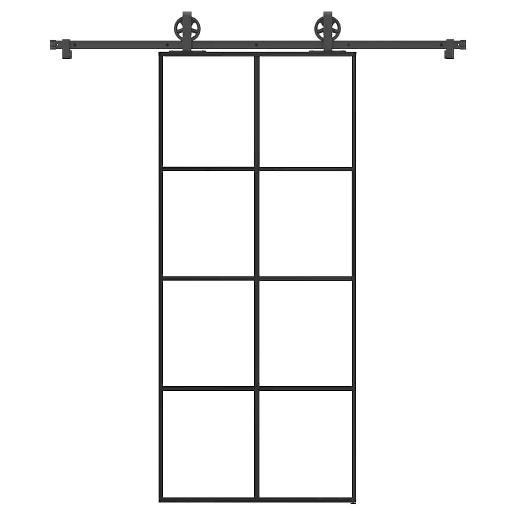Skydedør med hardwaresæt 90x205 cm sikkerhedsglas aluminium