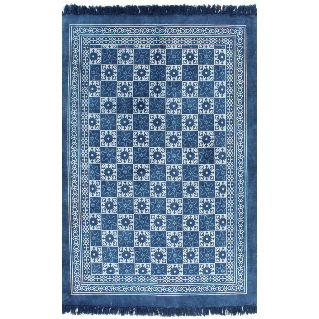 Kilim-tæppe med mønster bomuld 160 x 230 cm blå