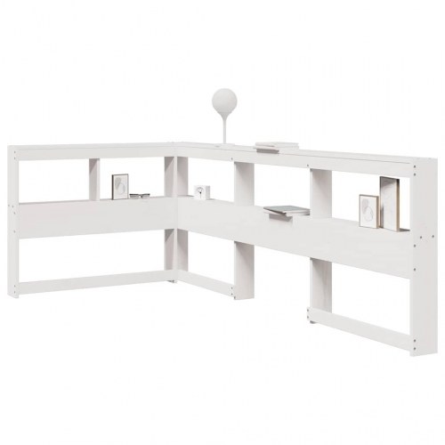 L-formet sengegavl med bogreol 80 cm - massivt fyrretræ, hvid