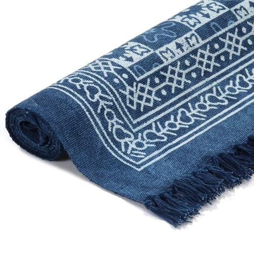 Kilim-tæppe med mønster bomuld 160 x 230 cm blå