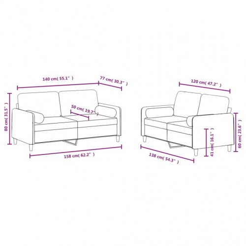 Sofasæt i velour med puder - 2 dele, lyserød