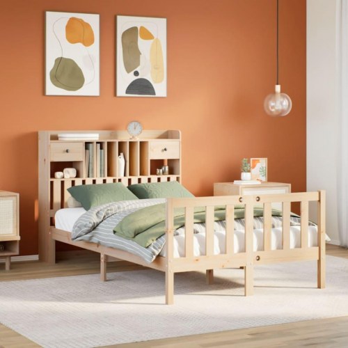Seng med reol uden madras 135x190 cm i massivt fyrretræ