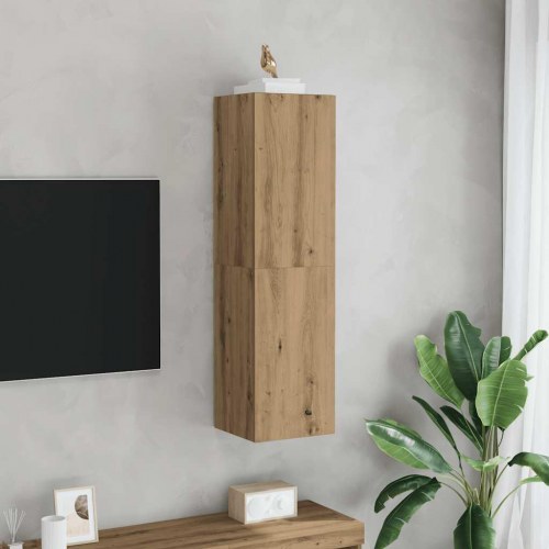 Væghængt tv-bord i kunsteg - 30,5 x 30 x 110 cm