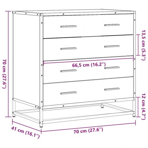 Kommode med 4 skuffer - 70×41×70 cm, røget egetræsfarve