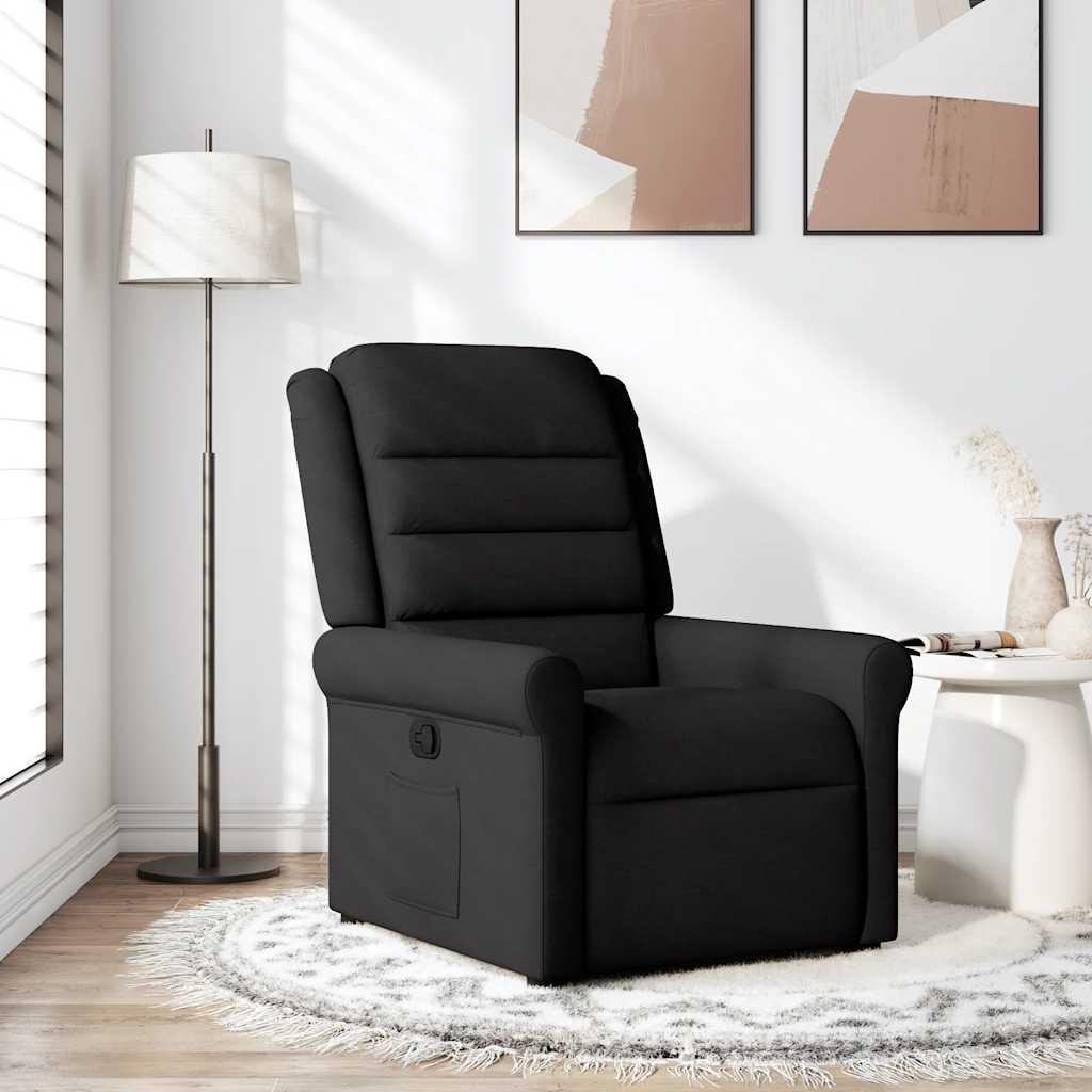 Lænestol i stof - sort, manuel recliner med sidelomme