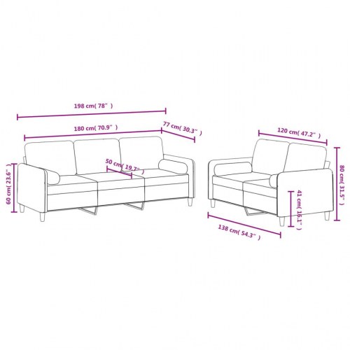 Sofasæt i velour med puder - 2 og 3 personers, lyserød