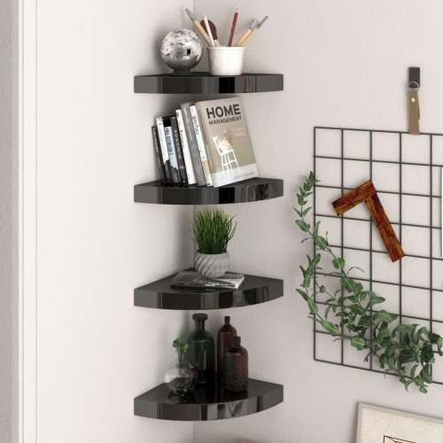Hjørnehylder 4 stk. - 25×25×3,8 cm i MDF, sort højglans