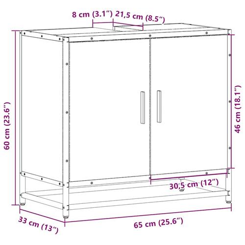 Skab til håndvask til badeværelse 65x33x60 cm sort