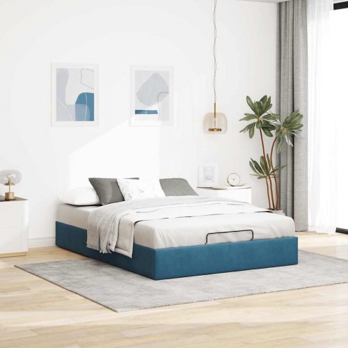 Sengeramme med opbevaring 140 x 200 cm uden madras i fløjl - mørkeblå