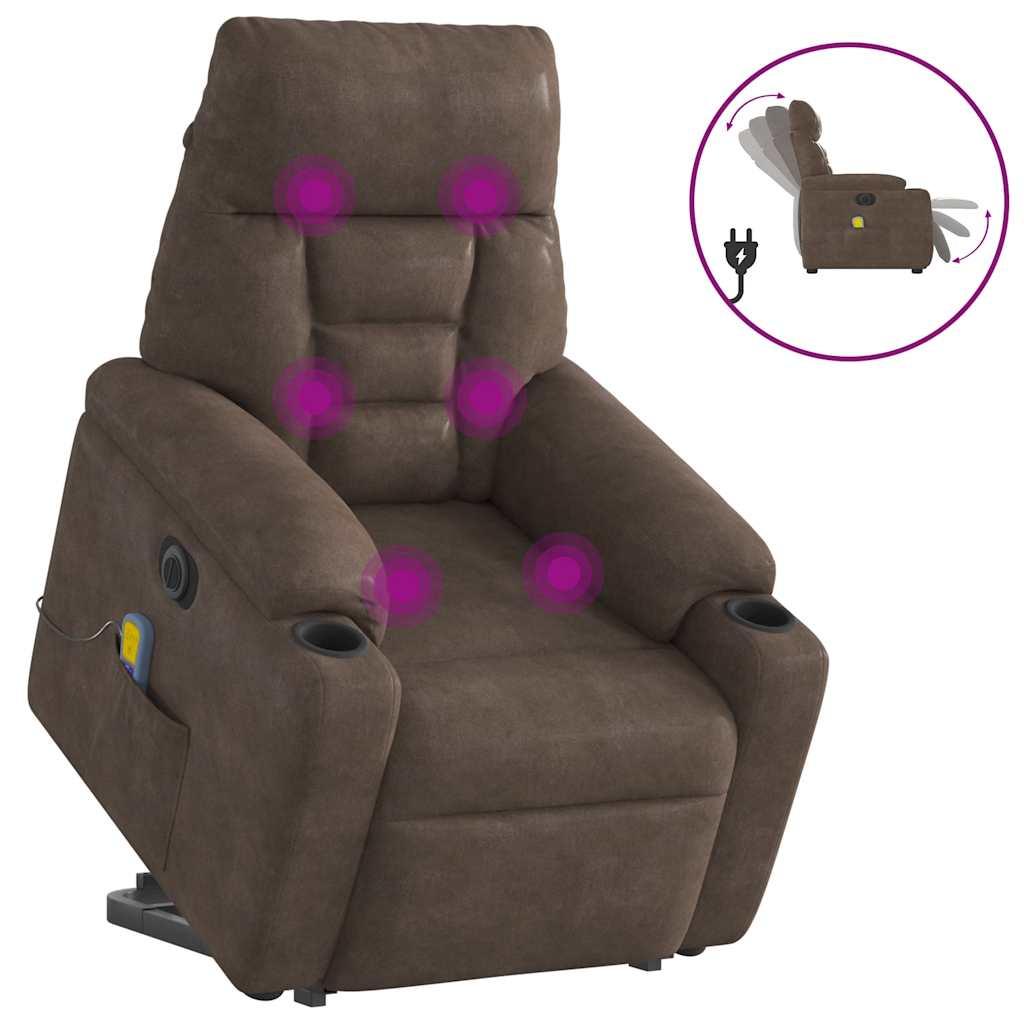 vidaXL massagestol med løftefunktion mikrofiberstof brun