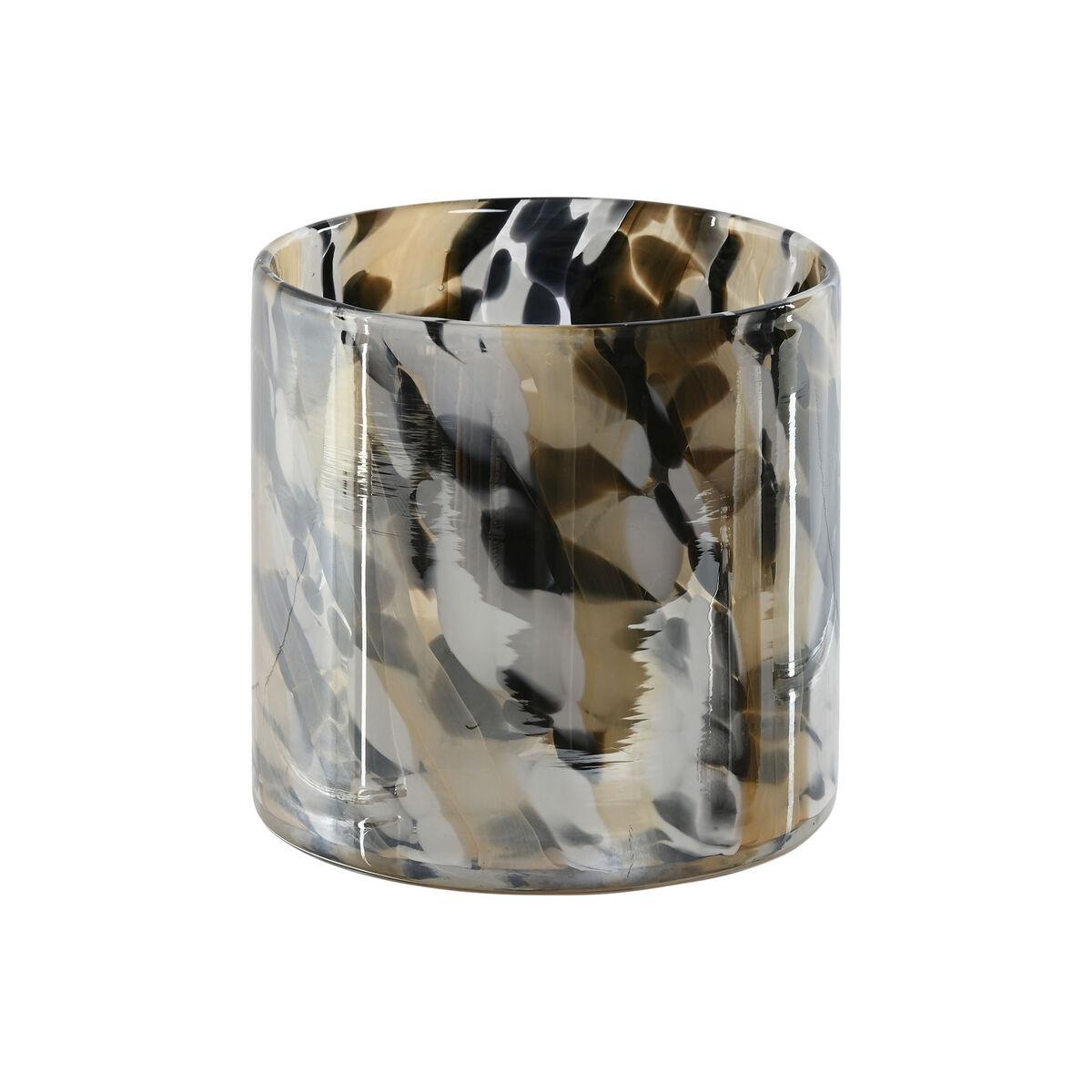 Lyseholder i krystal - sort/flødefarvet, 12 × 12 × 11,5 cm