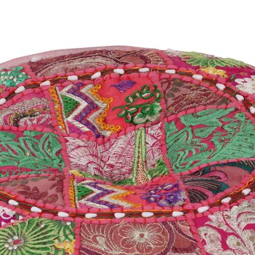 Puffe med patchwork rund bomuld håndlavet 40 x 20 cm pink