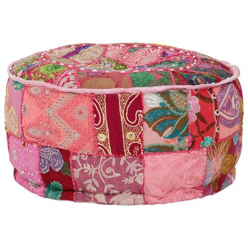 Puffe med patchwork rund bomuld håndlavet 40 x 20 cm pink