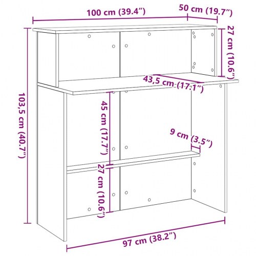 Receptionsdisk med hylde - hvid 100×50×103,5 cm i konstrueret træ