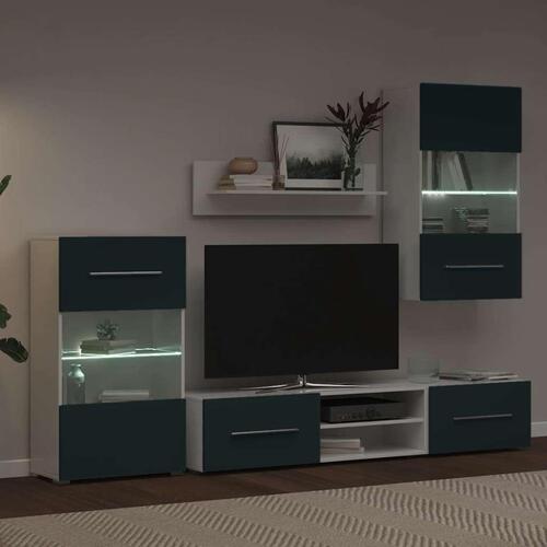 TV-skabe i 5 dele med LED-belysning konstrueret træ matt indigo