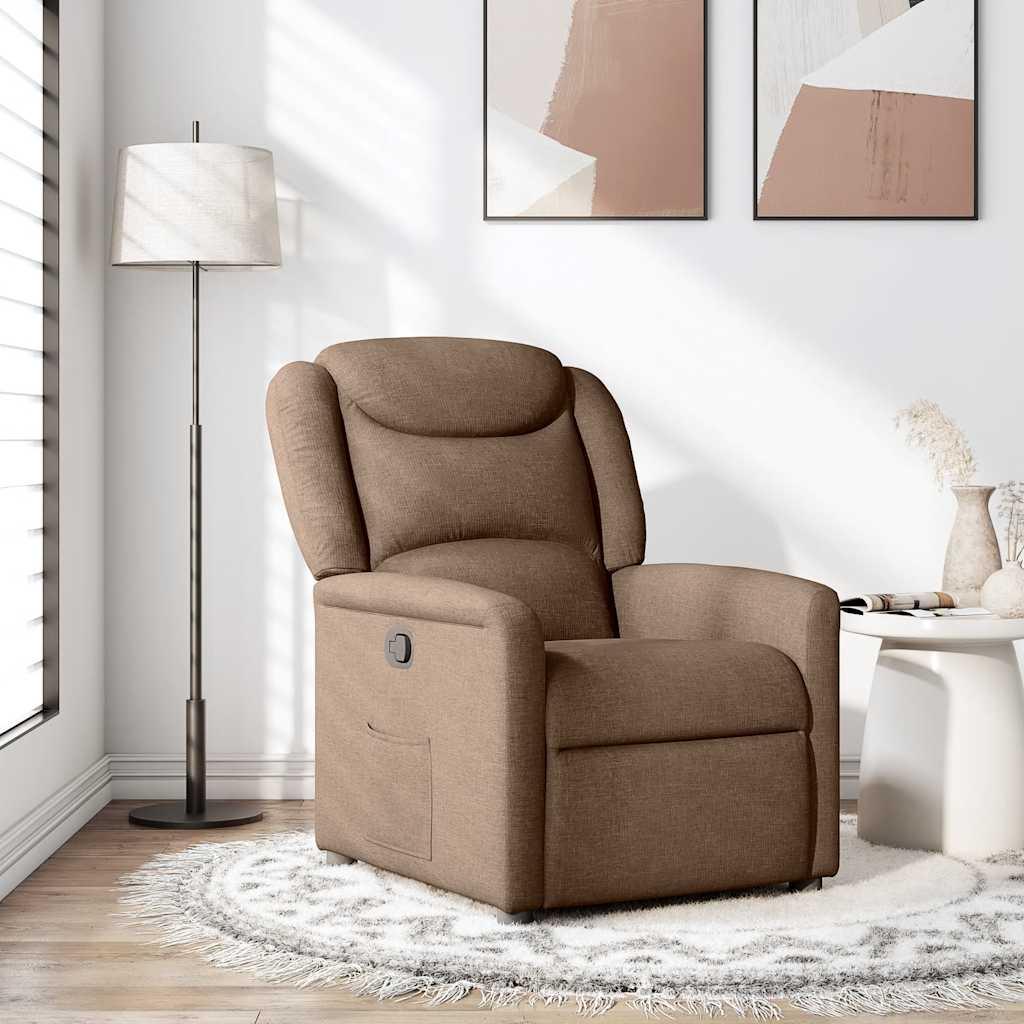 Lænestol i stof - brun, manuel recliner med sidelomme
