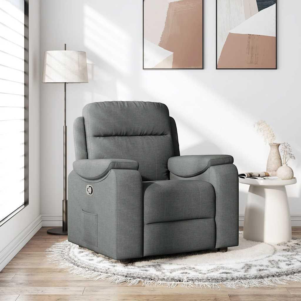 Lænestol i stof - mørkegrå, manuel recliner med sidelomme