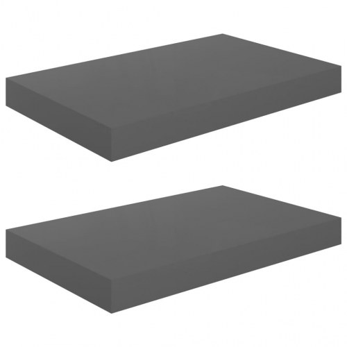 Væghylder 2 stk. - 40×23×3,8 cm i grå højglans MDF
