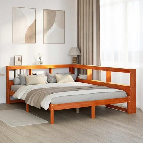 Seng med reol uden madras 140x200cm massivt fyrretræ gyldenbrun
