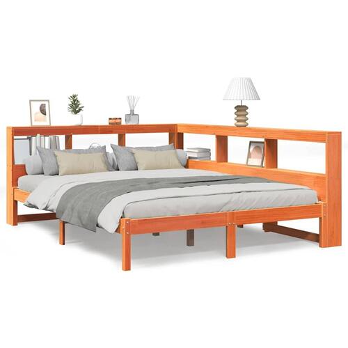 Seng med reol uden madras 140x200cm massivt fyrretræ gyldenbrun