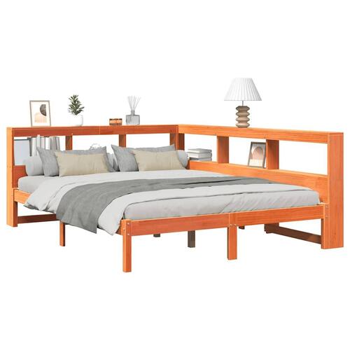 Seng med reol uden madras 140x200cm massivt fyrretræ gyldenbrun